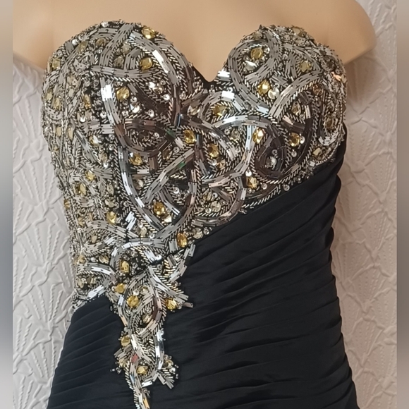 Kiss Kiss Formal Black and Silver Strapless Dress Women Size 10 - Picture 3 of 16